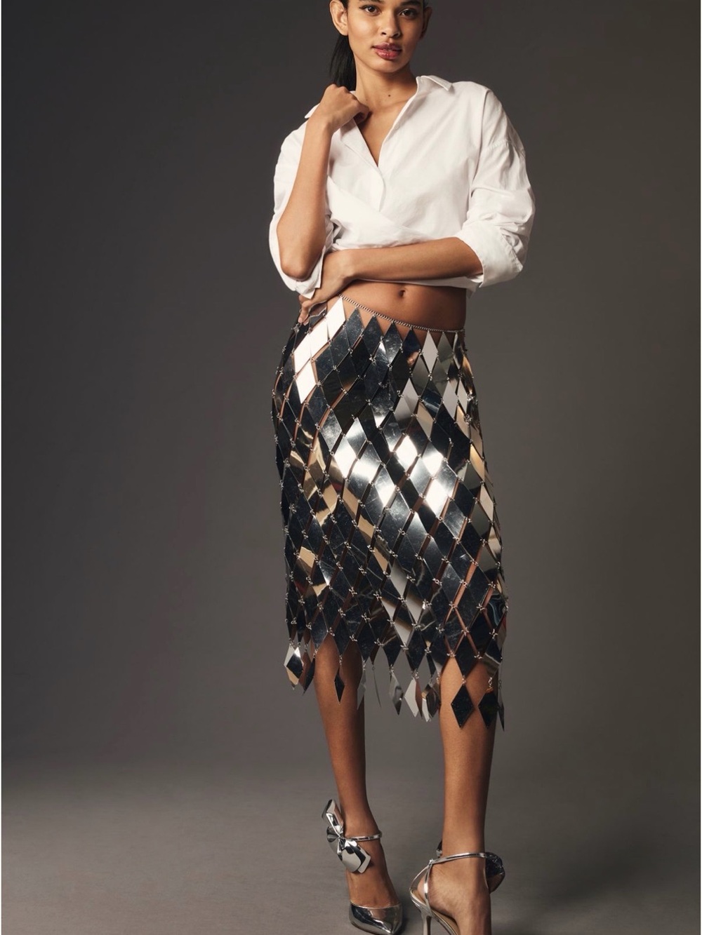NWT Maeve Silver Pailette Mosaic Skirt Size S/M